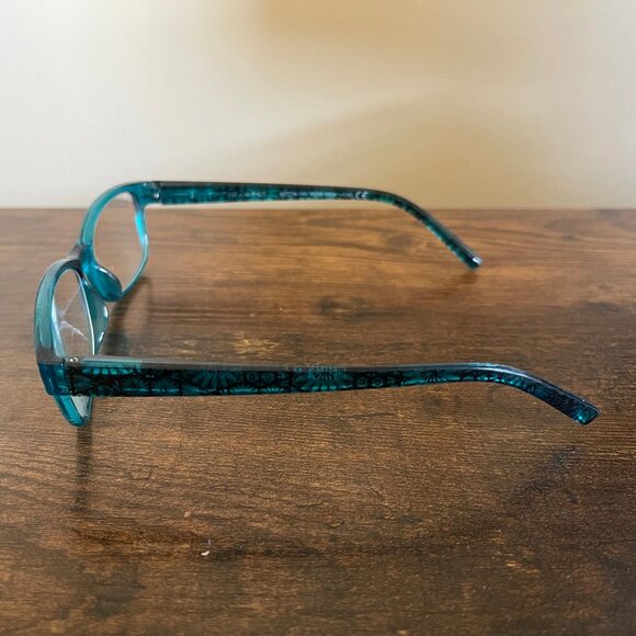 Foster Grant Blue Teal Floral Pattern Rectangular Eyeglass Frames Only 53-16-144 - Picture 7 of 8